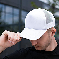 Кепка мужская бейсболка тракер с сеткой коттоновая с регулятором размера универсальная без лого белая Pobedov