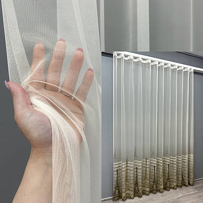 Тюль з принтом "Париж". Колір бежевий з білим. Код 1752т