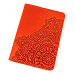 Обкладинка для ID картки  з натуральної шкіри Квіти червона