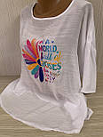 Оригінальна літня біла жіноча футболка льон, з яскравим принтом, фото 7