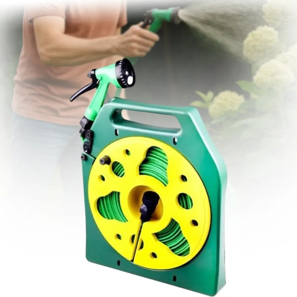 Шланг для поливу на котушці 20м з розпилювачем BSM Зелений з жовтим, фото 1