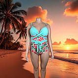 Купальник жіночий 9xl 66 суцільний суцільний з квітами бірюзовий ліф із поясом великий розмір, фото 6