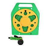 Шланг для поливу на котушці 15м з розпилювачем BSM Зелений з жовтим, фото 2