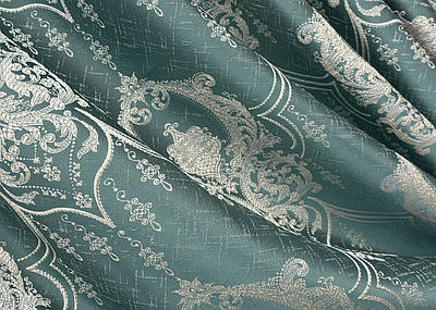 Шторна тканина парча. Колір бірюзовий з молочним. Код 1777ш