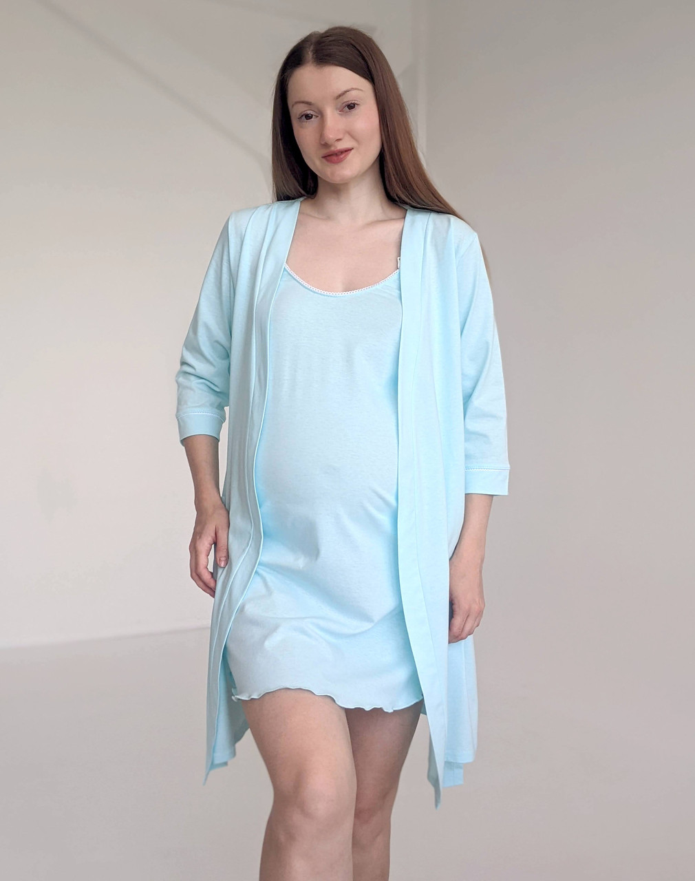 Комплект халат і сорочка для годування (пастельний бірюзовий), фото 1