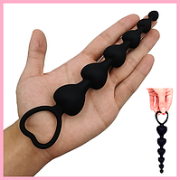 Чорний анальний ланцюжок з намистинами різного діаметру, Стимулятор анальний з обмежувачем ручкою, Інтимні ігр