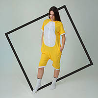 Летний кигуруми Мишка тедди жовтий с коротким рукавом на пуговицах и с карманами 4008