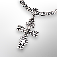 КОМПЛЕКТ: СРІБНИЙ ЛАНЦЮЖОК З ХРЕСТИКОМ, БІСМАРК 925, чорніння, 17.5 г + 4.25 г, 55 см