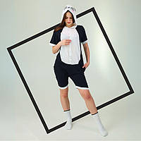 Летний кигуруми панда чорна с коротким рукавом на пуговицах и с карманами 4011