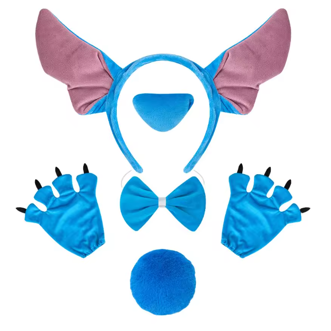Дитячий карнавальний набір Стіч | Обруч з вушками + рукавички + носик + хвіст + бант на шию