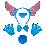 Дитячий карнавальний набір Стіч | Обруч з вушками + рукавички + носик + хвіст + бант на шию