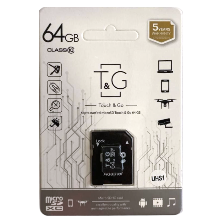 Карта пам'яті 64GB T & G class 10 (з адаптером)