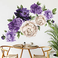 Набор виниловых наклеек Акварельные цветы Пионы индиго L от 30 до 55 см ПВХ наклейки декор матовая