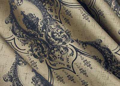 Шторна тканина парча. Колір бежевий з синім. Код 1776ш