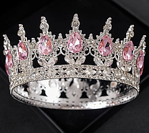 Корона діадема з ніжно рожевими камінцями