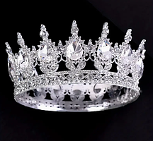 Корона  діадема з срібними камінцями кругла