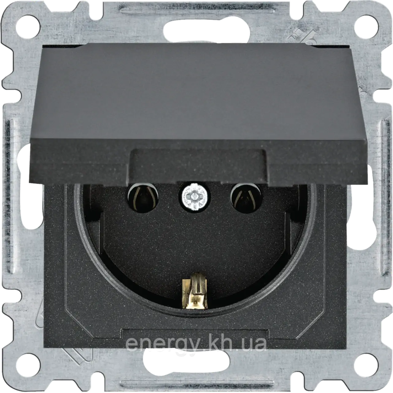 Розетка із заземленням і кришкою Чорна - Hager Lumina WL1153, фото 1