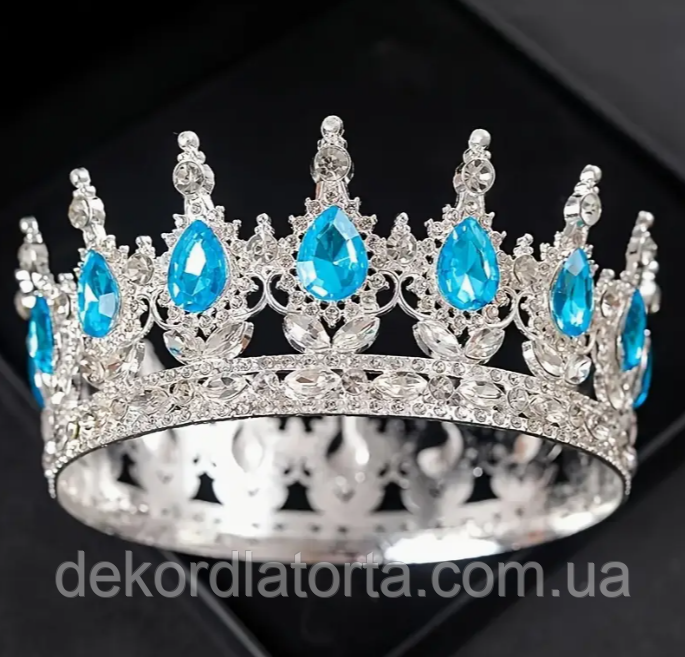 Корона  діадема срібна з блакитними камінцями