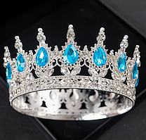 Корона  діадема срібна з блакитними камінцями