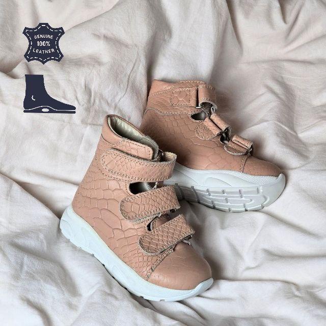 Дитячі рожеві високі шкіряні ортопедичні кросівки на липучках з супінатором 27 р, фото 1