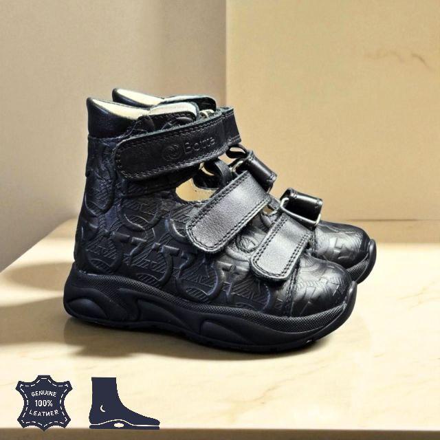 Дитячі високі чорні шкіряні ортопедичні кросівки на хлопчика на липучках 21 р, фото 1