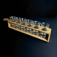 Підставка для чарок "Байків". Ясень Lasco d=40мм х6 отворів, 440 х 60 х 70h мм + стопки, рюмки