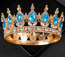 Корона  діадема золота з блакитними камінцями