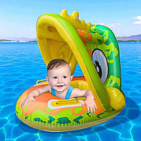 Дитячий круг для плавання Жабеня, надувний, з регульованою парасолькою, 65см