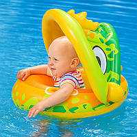Дитячий надувний круг для плавання "Жабеня" з регульованим навісом, 65см