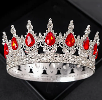 Корона  діадема срібна з червоними камінцями