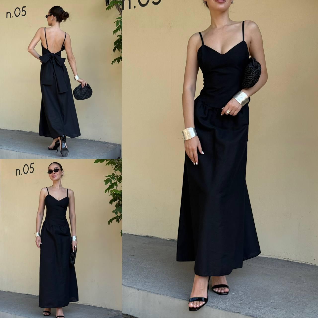 Стильне літнє жіноче плаття в підлогу довгий лляний сарафан максі з великим бантом на спині льон, фото 1