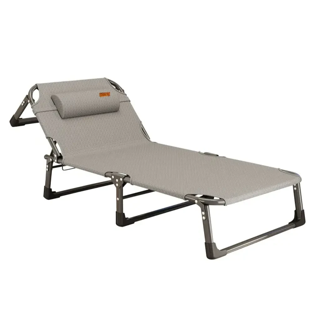 Ліжко-шезлонг | розкладне | сіре | з підголовником | витримує 150 кг | для кемпінгу, саду, дому | WCG FBS03
