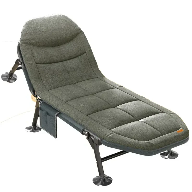 Ліжко‑шезлонг | розкладне | сіре | з матрацом і подушкою | витримує 150 кг | для кемпінгу, саду, пляжу, дому | WCG FBS17