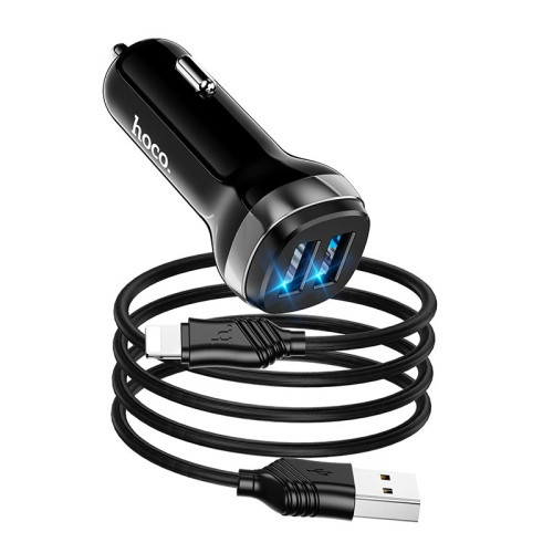 Автомобільний Зарядний Пристрій Hoco Z40 2USB/2.4A + (USB - Lightning) (Чорний)
