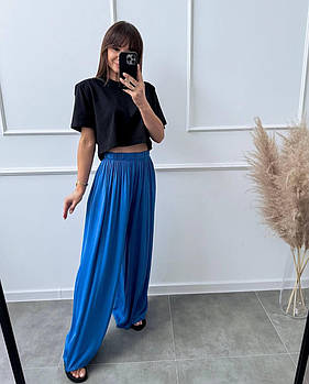 Жіночі штани палаццо з щільного софту 42, 44, 46, 48 електрик