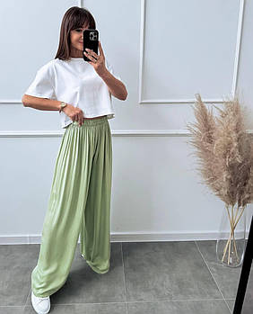 Жіночі штани палаццо з щільного софту 42, 44, 46, 48 оливковий