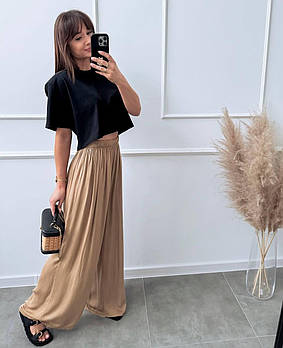 Жіночі штани палаццо з щільного софту 42, 44, 46, 48 бежевий