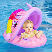 Дитячий надувний круг для плавання "Єдиноріг" з регульованим навісом, 65см