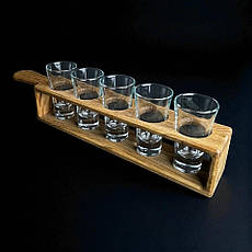 Набір 5 чарок для шотів на підставці "Байків". Ясен d=40мм х5 отворів, 365 х 60 х 70h мм , підставка під алкогольні напої + стопки