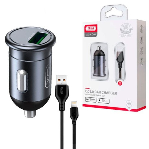 Автомобільний Зарядний Пристрій XO CC46 1USB/18W/QC3.0 + (USB - Lightning) (Чорний)