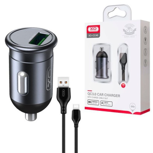 Автомобільний Зарядний Пристрій XO CC46 1USB/18W/QC3.0 + (USB - Type-C) (Чорний)