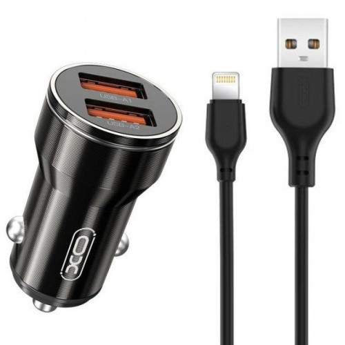 Автомобільний Зарядний Пристрій XO CC48 2USB/2.4A + (USB - Lightning) (Чорний)