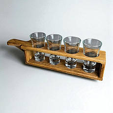 Набір чарок для шотів на 4 стопки "Байків". Ясень Lasco d=40мм х4 отвори, 330 х 60 х 65h мм + стопки, чарки