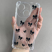 Чохол для Tecno Spark Go 1 (KL1) з бронь кутами з принтом чорних бантиків на техно спарк го 1 прозорий q03v