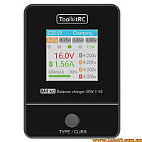 Зарядний пристрій ToolkitRC M4AC 30W 2.5A для Lipo LiHV LiFe Lion NiMh Pb акумуляторів балансування розрядка FPV батарей