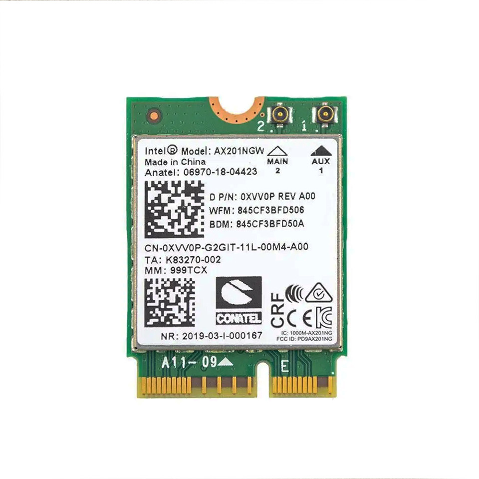 Wi-fi+BT модуль M.2 для DELL! Intel Wi-Fi 6 AX201 (0XVV0P) AX201NGW 802.11 b,g,n,ac, 2.4 Gbps 2,4 GHz/5 GHz!