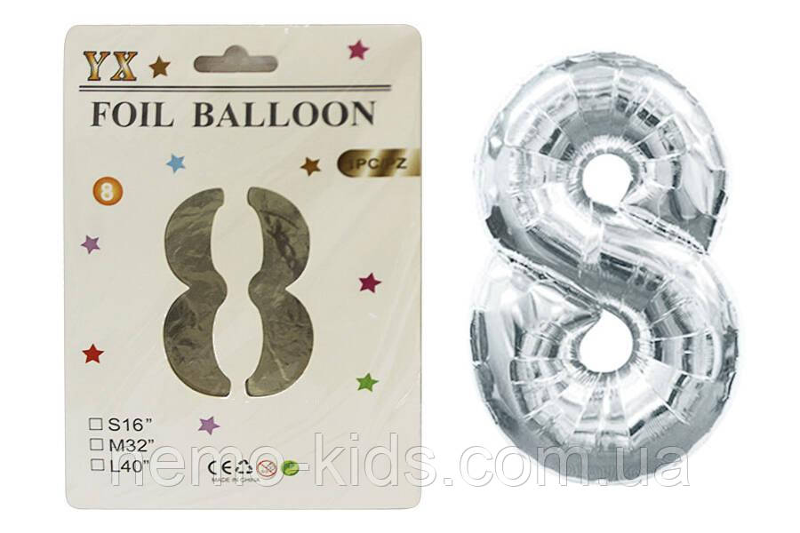Кулька цифра 75см, в індивідуальній упаковці, срібло, пак. 20*14см, фото 1