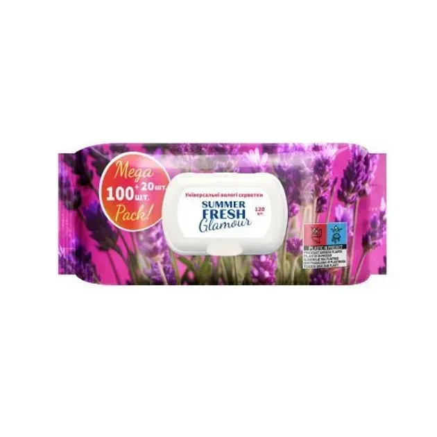 Вологі серветки Summer fresh Glamour із клапаном, 120 шт