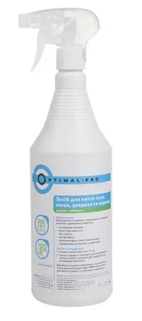 Засіб для миття скла вікон і дзеркал Optimal Pro зелене яблуко без фосфатів 1 л