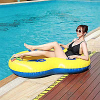 Круг для плавання надувний двомісний, з ручками, 160x100 см, Жовтий